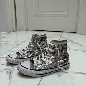 Converse Silver Sequin High-Top Sneakers